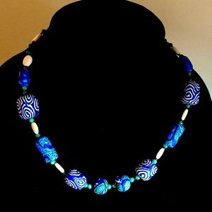 Clay Art Blue,Green & White Local Artisan Necklace